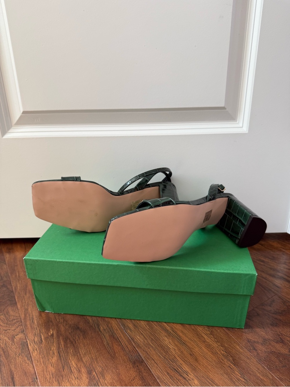 J Crew Evelyn Buckle-strapped sandal heels, croc embossed leather, Size 9 🐊 - Picture 3 of 5